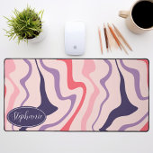 レトロモダン抽象芸術大理石スワールピンクと紫 デスクマット