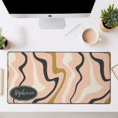 レトロモダン抽象芸術大理石スワールピンク金ゴールドブラック デスクマット