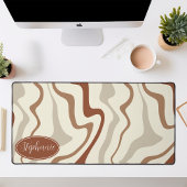 レトロモダン抽象芸術大理石スワールブラウン&クリーム デスクマット