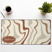 レトロモダン抽象芸術大理石スワールブラウン&クリーム デスクマット