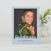 レトロモダン文字フォトブルー卒業 招待状 (スタンド正面)