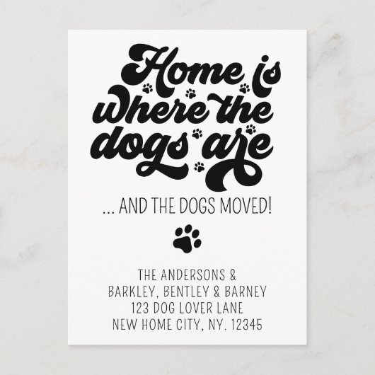 レトロモダン新しいアドレスを移動した犬の移動 案内ポストカード (正面)