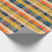 レトロモダン格子柄マスタードブルーオレンジ ラッピングペーパー (角)