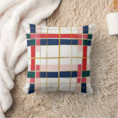 レトロモダン格子模様レッドブルー金ゴールドクリスマス クッション (ブランケット)