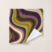 レトロモダン波形モノグラムグリーンパープルブラウン バスタオルセット (ウォッシュタオル)