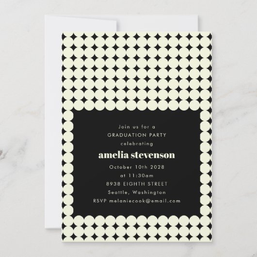 レトロモダン白黒ドット卒業パーティー 招待状 (正面)
