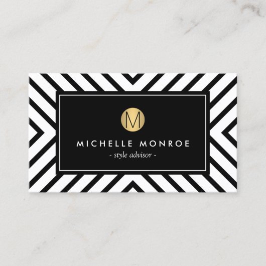 レトロモダン白黒パターンモノグラムII 名刺 (正面)