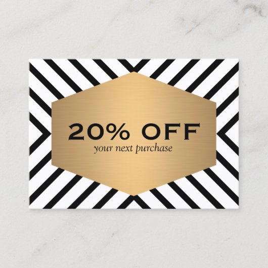 レトロモダン白黒パターン金ゴールドエンブレムクーポン 割引カード (正面)