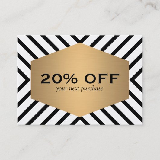 レトロモダン白黒パターン金ゴールドエンブレムクーポン 割引カード (正面)
