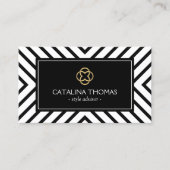 レトロモダン白黒パターン金ゴールドクローバーロゴ 名刺 (正面)