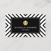レトロモダン白黒パターン金ゴールドモノグラム 名刺 (正面)