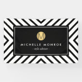 レトロモダン白黒パターン金ゴールドモノグラム 横断幕 (横)