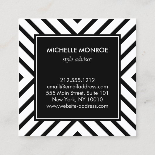 レトロモダン白黒パターン金ゴールド円モノグラム スクエア名刺 (裏面)