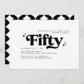 レトロモダン白黒ミニマル50歳の誕生日 招待状 (正面/裏面)