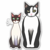 レトロモダン白黒猫と子猫 シール (正面)