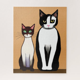 レトロモダン白黒猫と子猫 ジグソーパズル