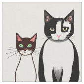 レトロモダン白黒猫と子猫 ファブリック (クローズアップ)