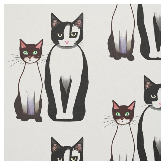 レトロモダン白黒猫と子猫 ファブリック (見本)