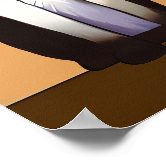 レトロモダン白黒猫と子猫 ポスター (角)