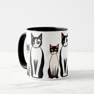 レトロモダン白黒猫と子猫 マグカップ