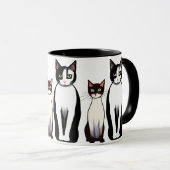 レトロモダン白黒猫と子猫 マグカップ (正面右)