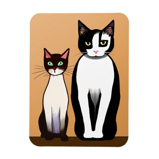 レトロモダン白黒猫と子猫 マグネット (縦)