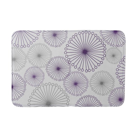 レトロモダン紫と灰色の円抽象芸術 バスマット (正面)