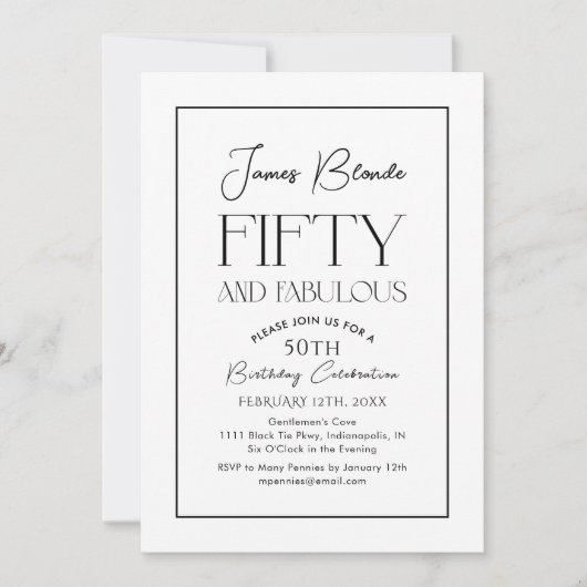 レトロモダン脚本男子50歳の誕生日パーティー 招待状 (正面)