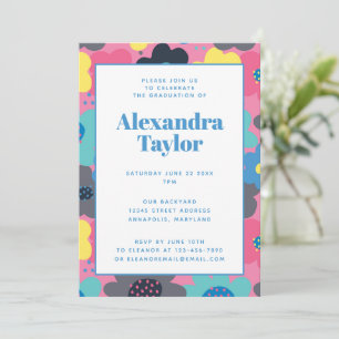 レトロモダン花ポップ・アートの花卒業パーティー招待状 招待状