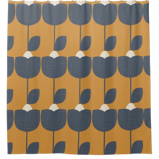 レトロモダン花:北欧の幾何学的。 シャワーカーテン (正面)