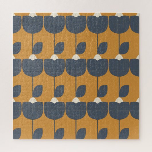 レトロモダン花：北欧の幾何学的。 ジグソーパズル (縦)