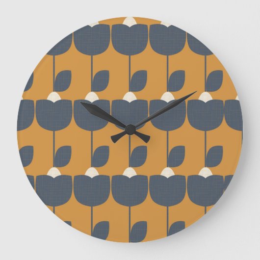 レトロモダン花：北欧の幾何学的。 ラージ壁時計 (正面)