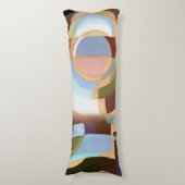 レトロモダン茶色と青のグラフィック円のパターン ボディピロー (正面縦)