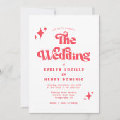 レトロモダン赤と白結婚の 招待状 (正面)