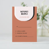 レトロモダン赤面テラコッタブラックアンドホワイトRSVP 出欠カード (スタンド正面)