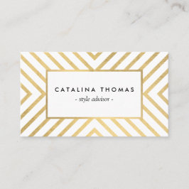 レトロモダン金ゴールドと白色パターン 名刺