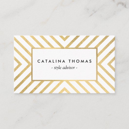 レトロモダン金ゴールドと白色パターン 名刺 (正面)
