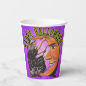レトロモダン魔女とムーンオンバイオレット水玉模様 紙コップ (裏面)
