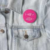 レトロモダン魚、明るい赤紫色、ライトピンク、深いピンク 缶バッジ (インサイチュ)