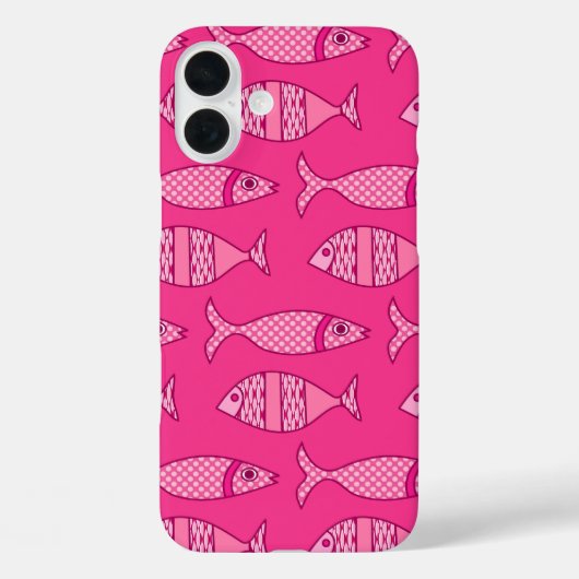 レトロモダン魚、明るい赤紫色、ライトピンク、深いピンク Case-Mate iPhoneケース (裏面)