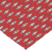 レトロモダン魚、深い赤と灰色/灰色ショート ショートテーブルランナー (コーナー)