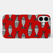 レトロモダン魚，深い赤と灰色/灰色 Case-Mate iPhoneケース (裏面 (横))