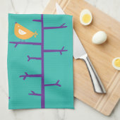 レトロモダン鳥の木の枝 キッチンタオル (四つ折り)