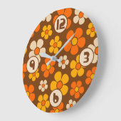 レトロモダン1960年代風の花柄 ラージ壁時計 (傾斜)