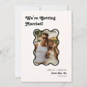 レトロモダン シック ブラック チェッカー 保存日 招待状 (正面)