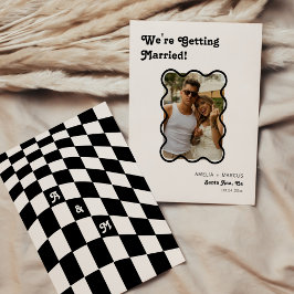 レトロモダン シック ブラック チェッカー 保存日 招待状