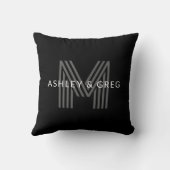 レトロモダン ネーム/編集可能なモノグラム 黒とグレー クッション (裏面)