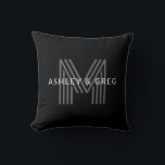レトロモダン ネーム/編集可能なモノグラム 黒とグレー クッション<br><div class="desc">スタイリッシュでカスタマイズ可能なレトロモダンなモノグラム、自由に編集してください！</div>