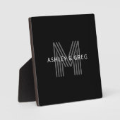 レトロモダン ネーム/編集可能なモノグラム 黒とグレー フォトプラーク (正面)