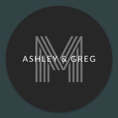 レトロモダン ネーム/編集可能なモノグラム 黒とグレー ラウンドシール